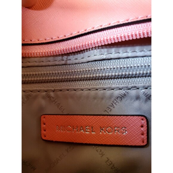 Michael Kors Jet Set Travel Extra-Small Logo Top-Zip Tote Bag Dark Pink Coral - Picture 8 of 12
